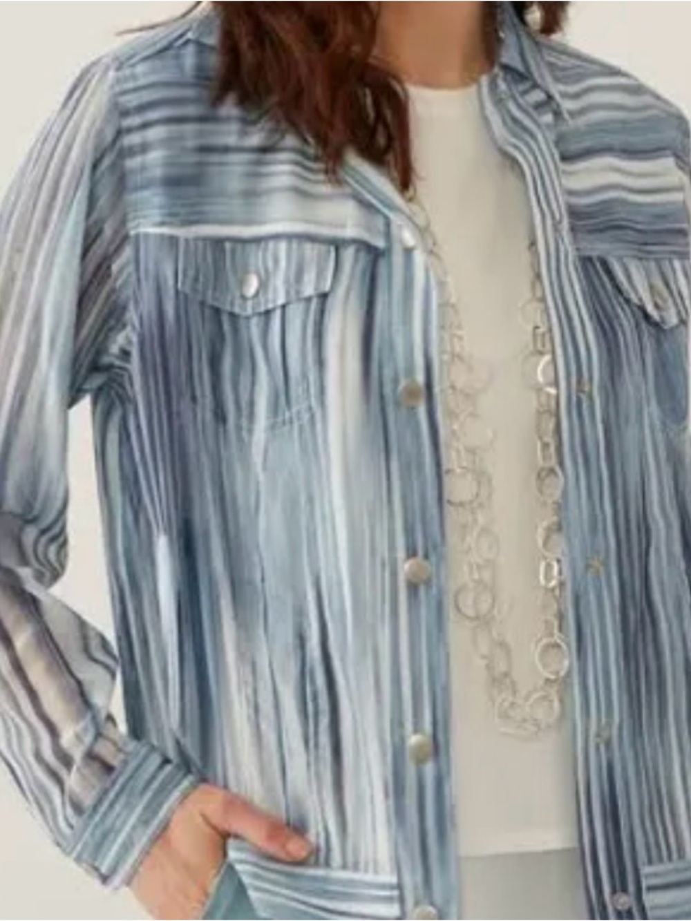 MarlaWynne Layers Womens 2X Blue/White Chiffon Snap Front Collared Sheer Jacket